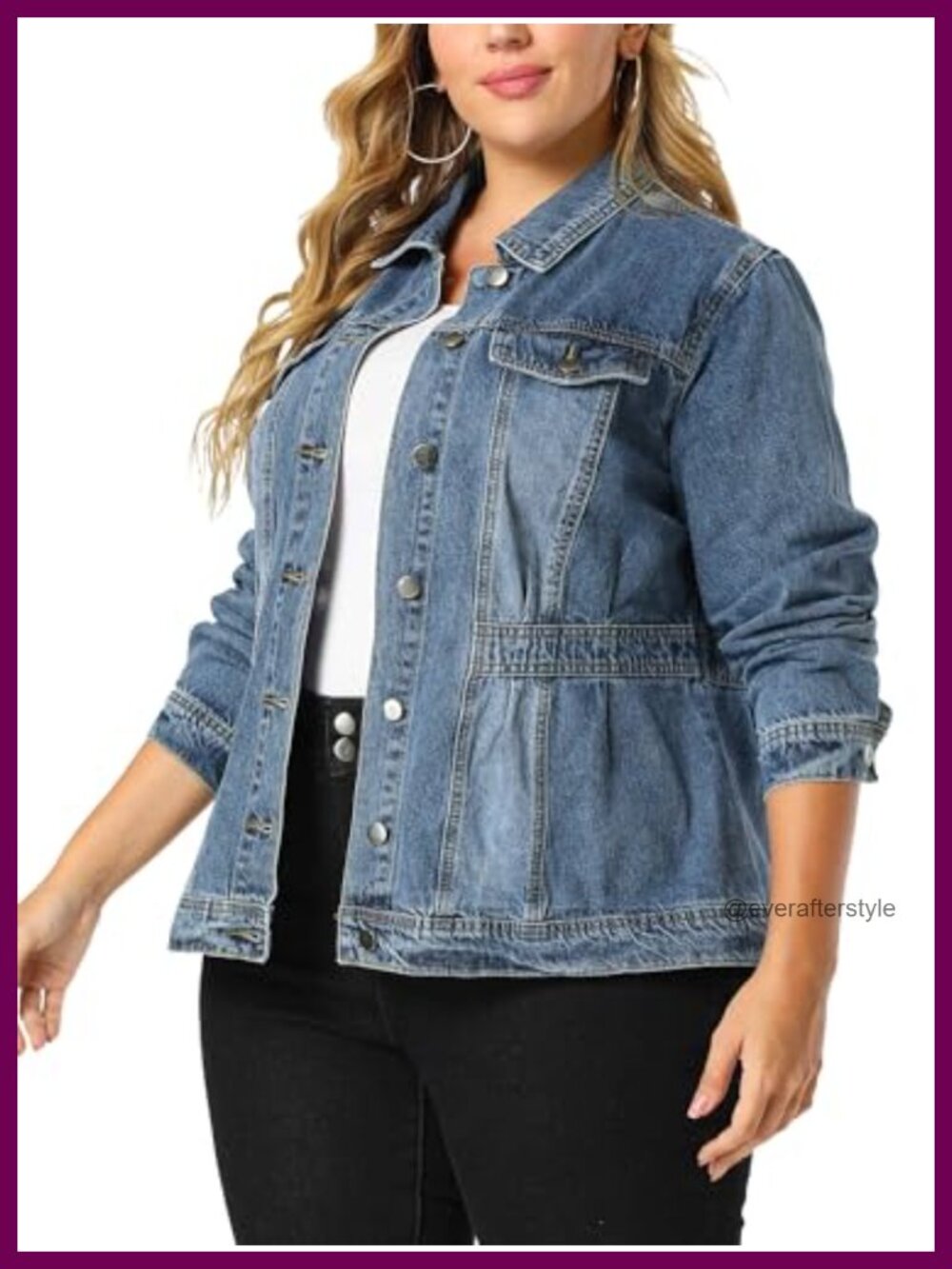 Plus Size Washed Trucker Jean Jacket Loose Fit Button Up Casual